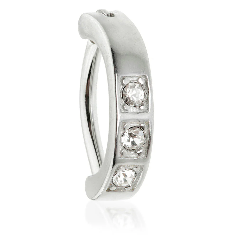 Steel Hinged 3 Gem Rook Ring