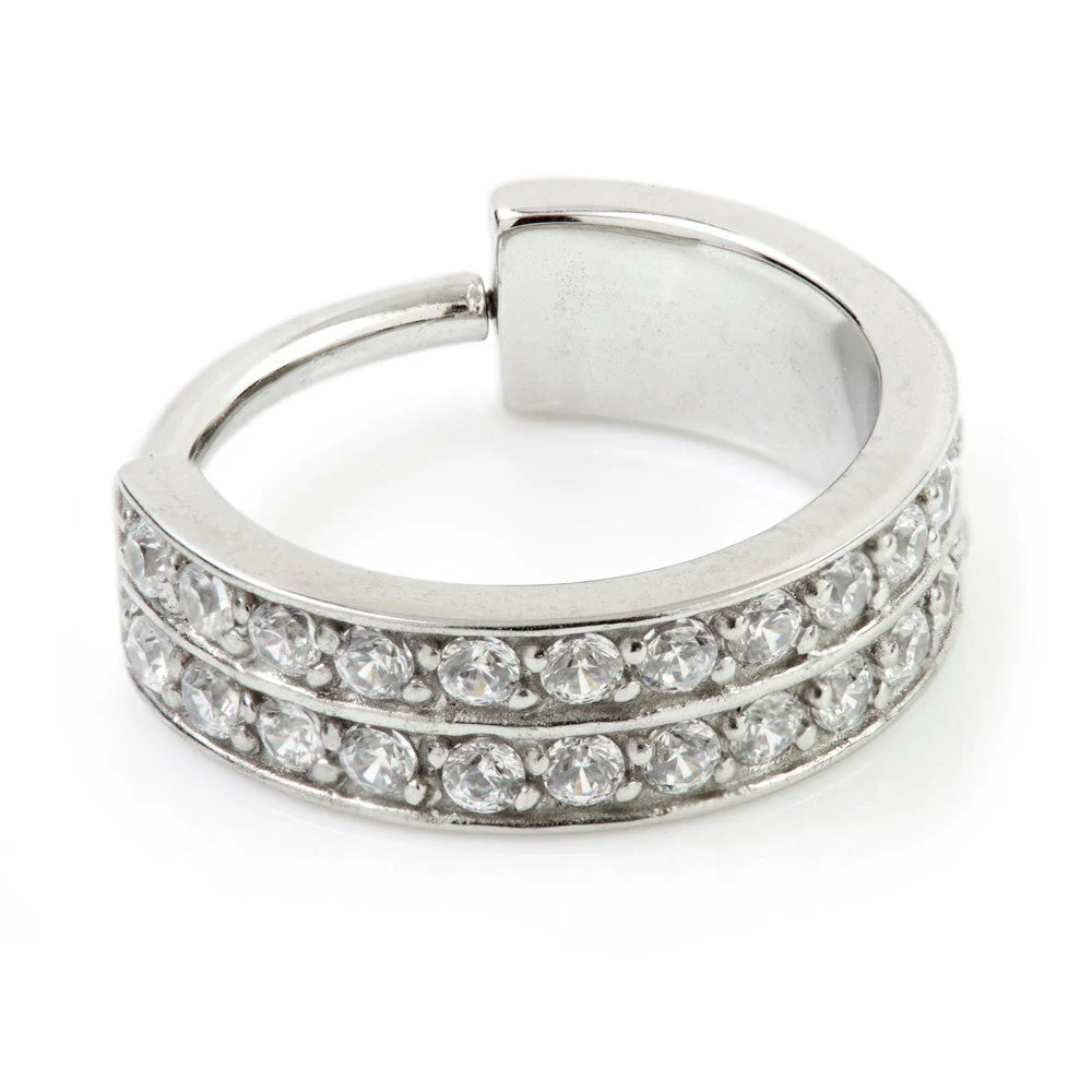 Steel Hinged Double Jewelled Conch Ring