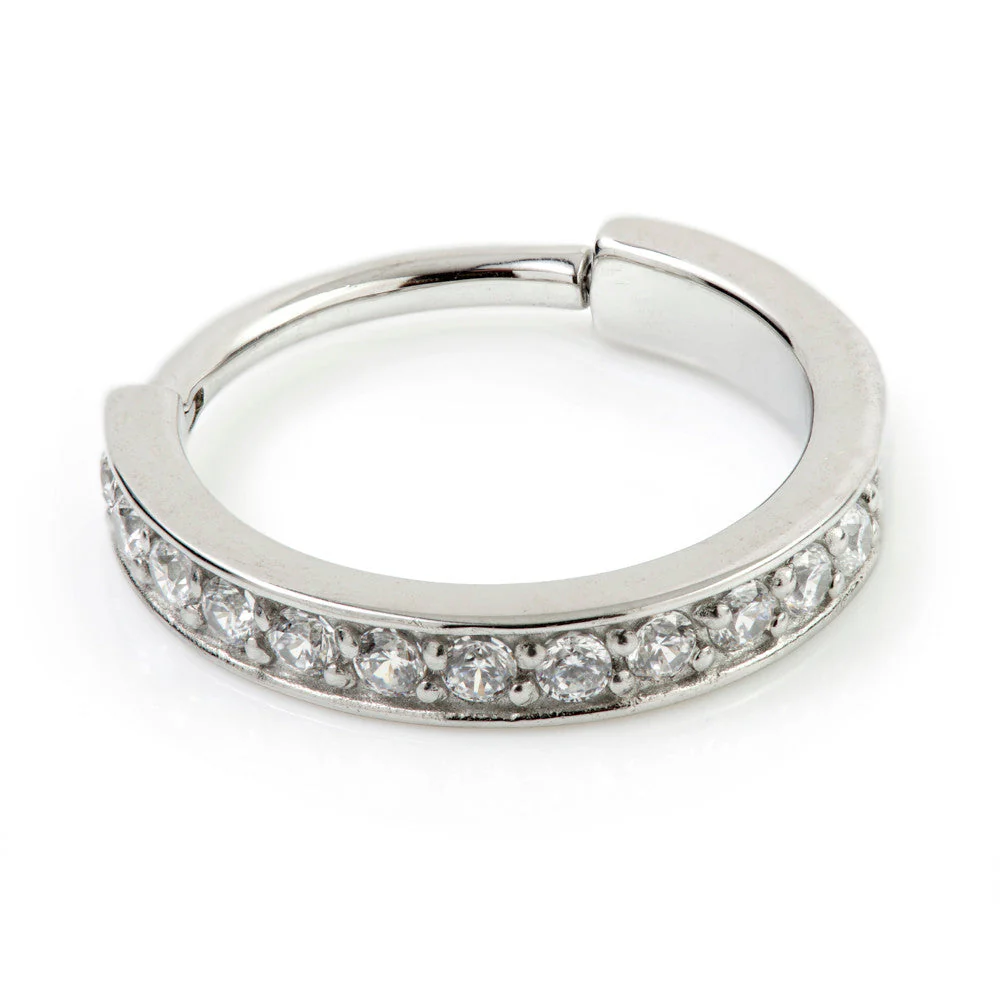 Steel Hinged Jewelled Conch Ring - CONCH3