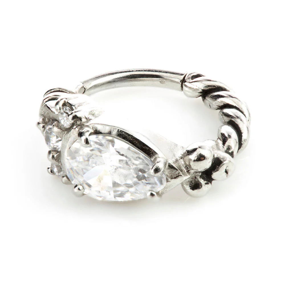 Steel Hinged Prong Tear Gem Braided Ring