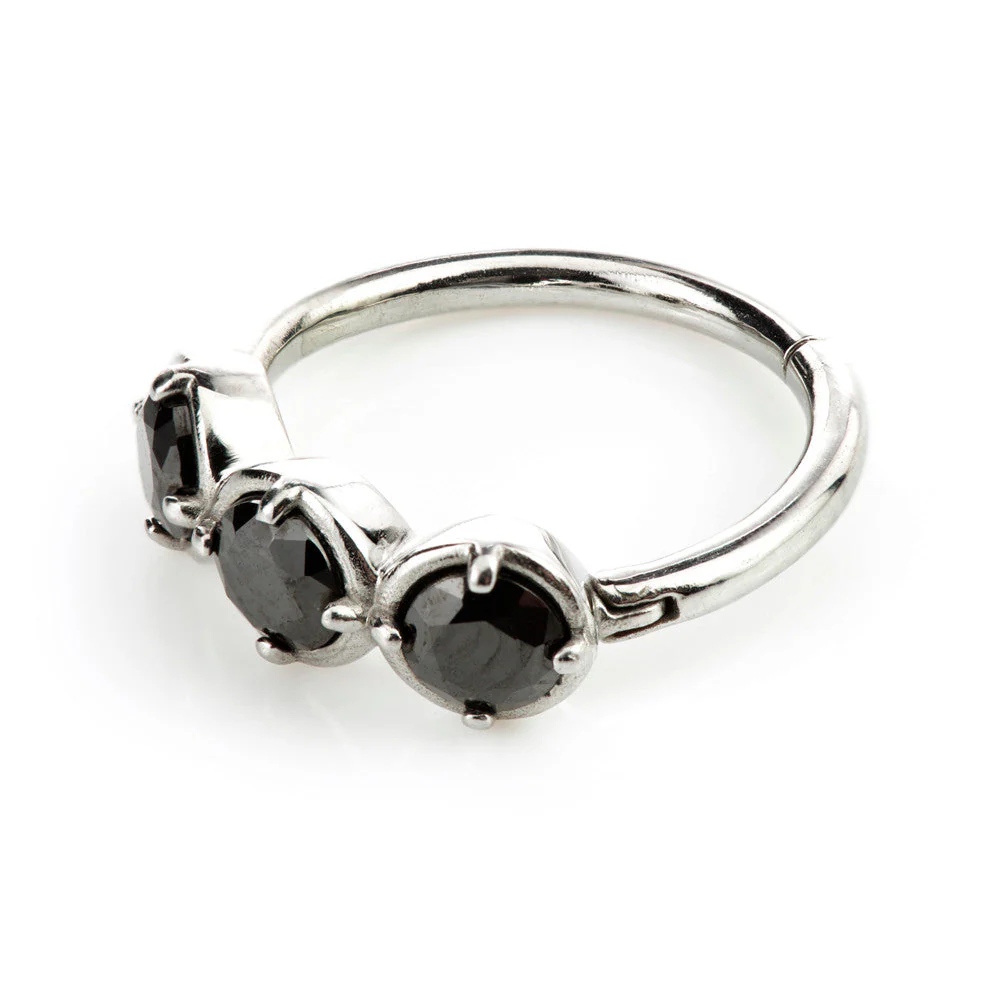 Steel Hinged Triple Gem Ring