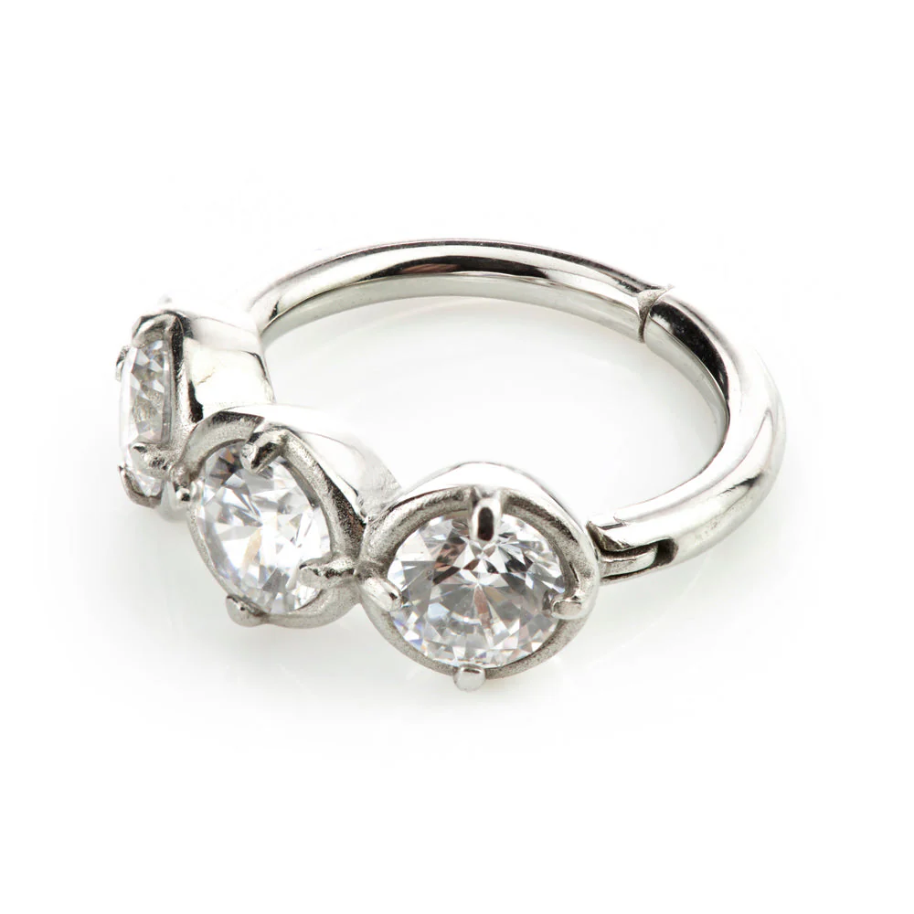 Steel Hinged Triple Gem Ring - Image 2
