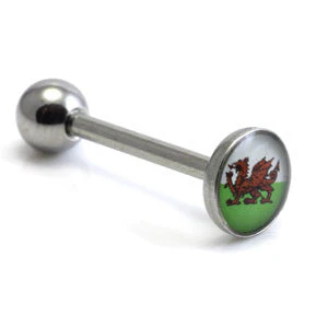 Steel Logo Tongue Stud - Welsh Dragon