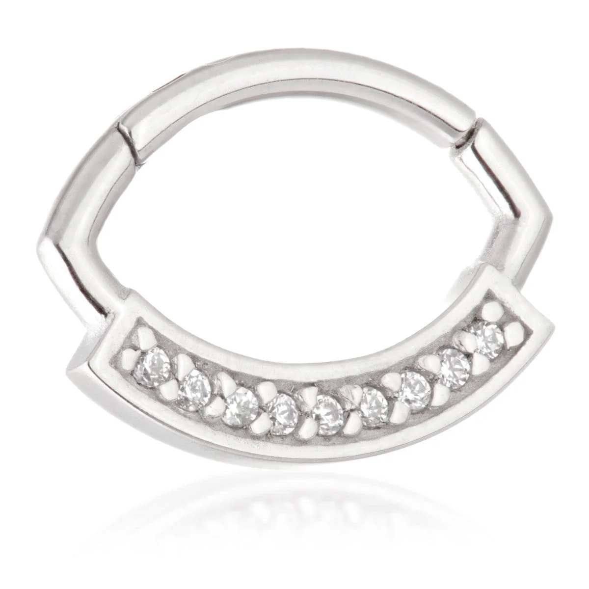 Steel Marquise Shaped Front Facing Jewelled Pave Hinged Ring