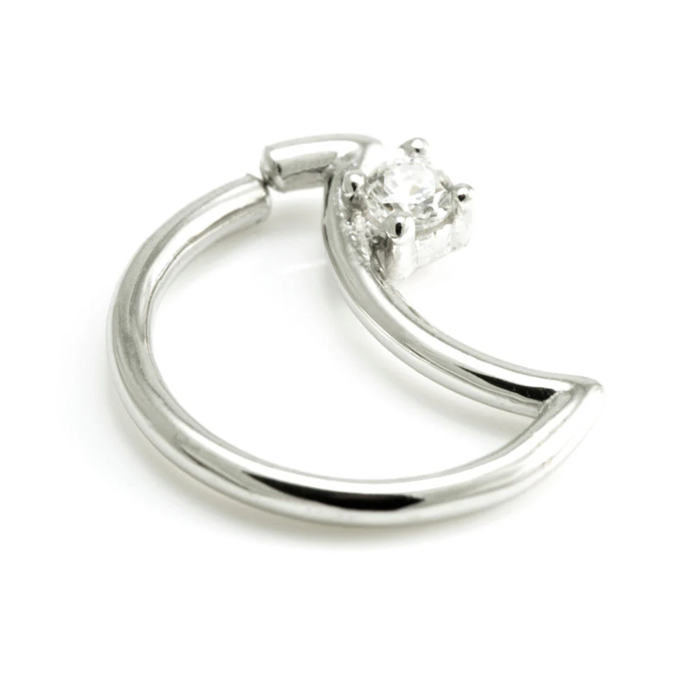 Steel Moon Shaped Gem Ring