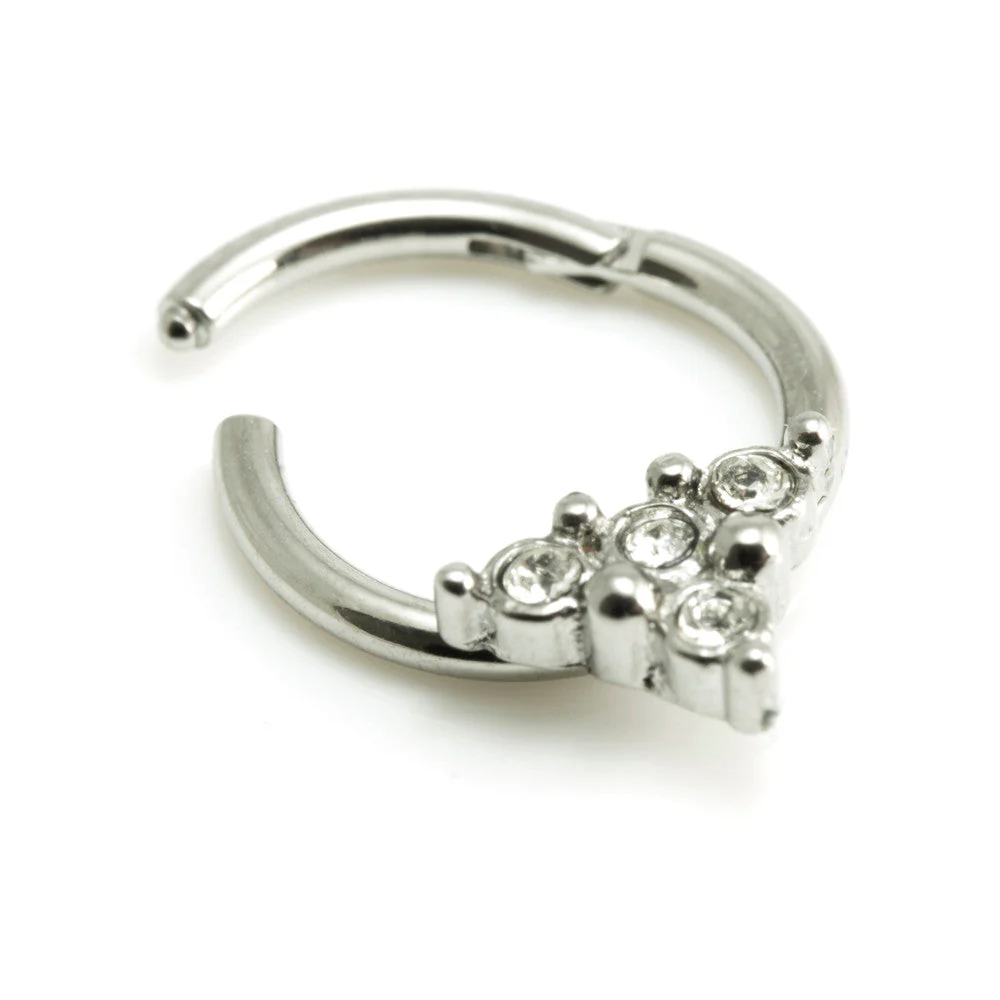 Steel Tri Gems Hinged Micro Ring -1.2-8-crystal