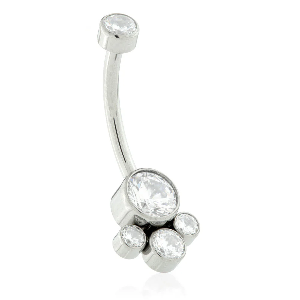 Threadless Ti Double Gem Navel With 4 Gem Cluster