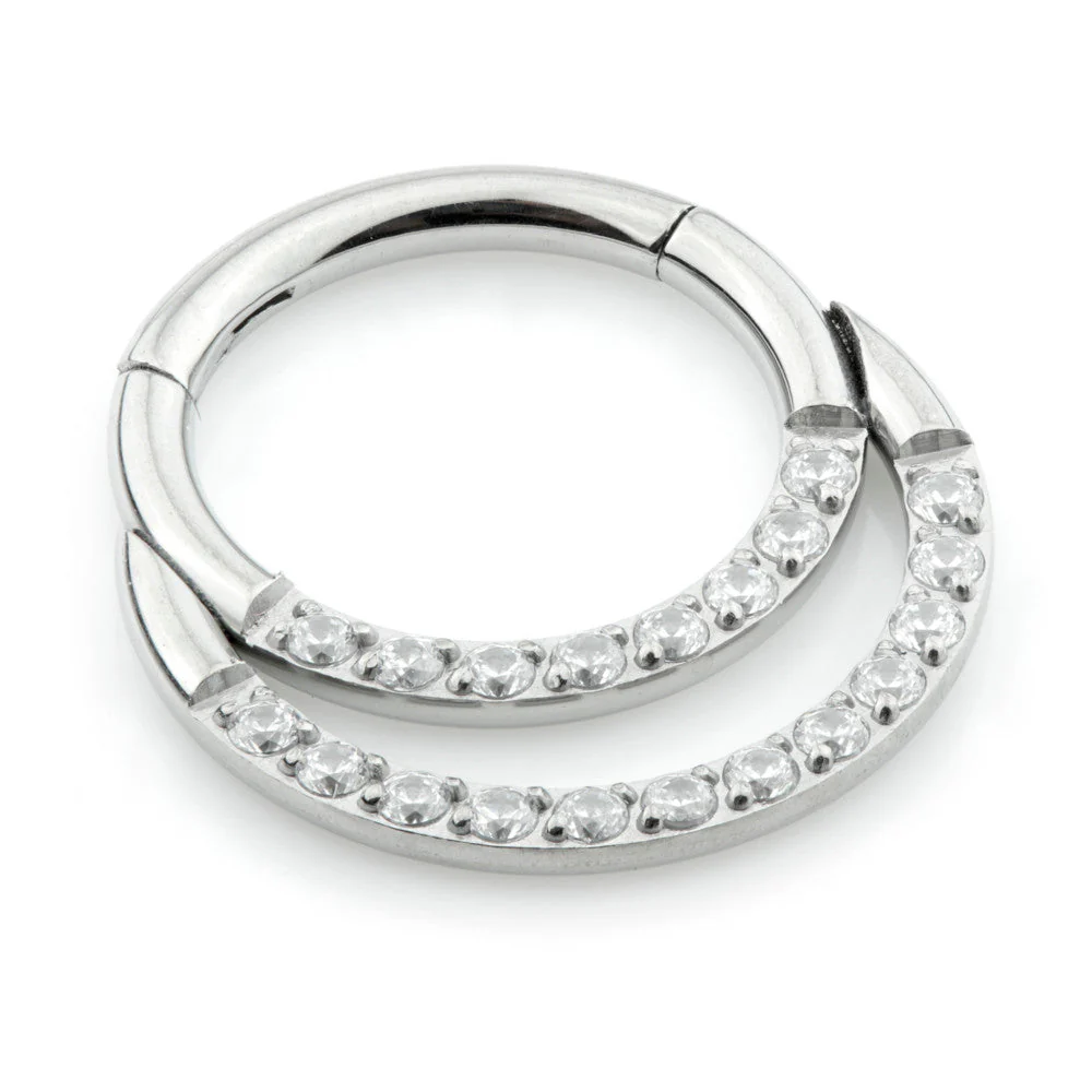 Ti Couture Double Jewelled Daith Titanium Hinged Ring