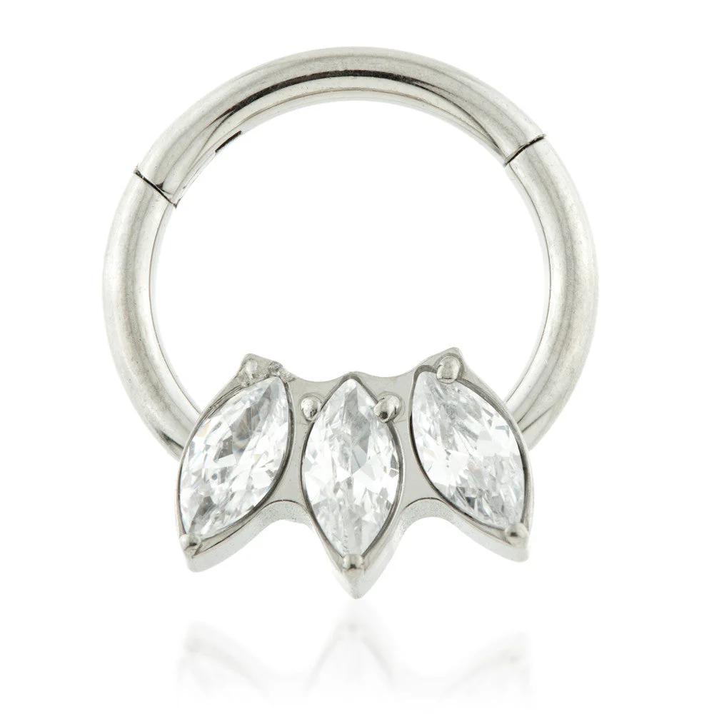 Ti Couture Forward Facing Marquise Triple Gem Hinged Ring