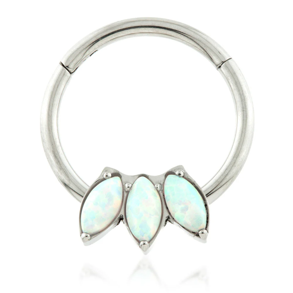 Ti Couture Forward Facing Marquise Triple Opal Hinged Ring