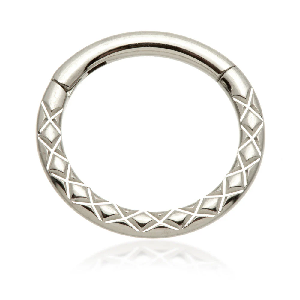 Ti Couture Front Facing Cross Etched Hinged Ring