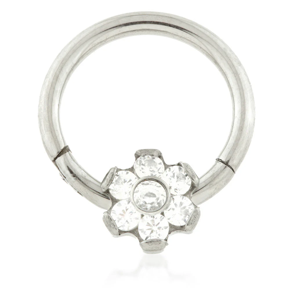 Ti Couture Front Facing Flower Gem Hinged Ring