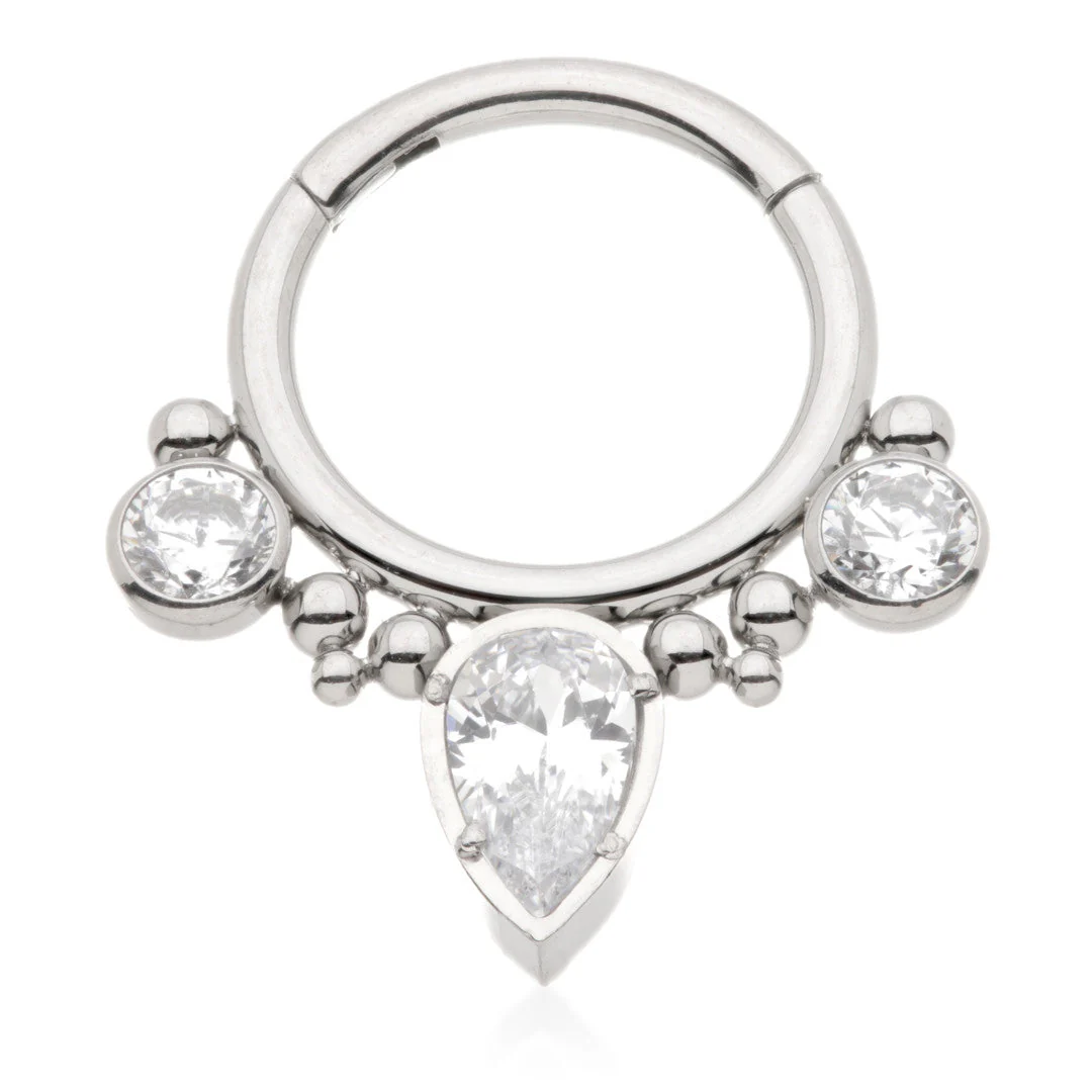 Ti Couture Front Facing Jewelled Bead Cluster with Pear Hinged Ring