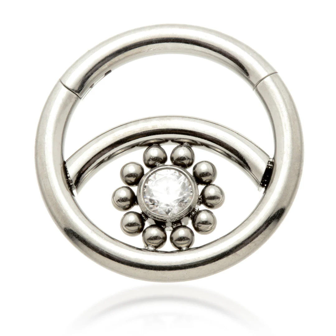 Ti Couture Front Facing Jewelled Bezel Flower Hinged Ring