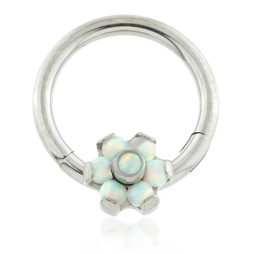 Ti Couture Front Facing Opal Flower Hinged Ring - Image 2