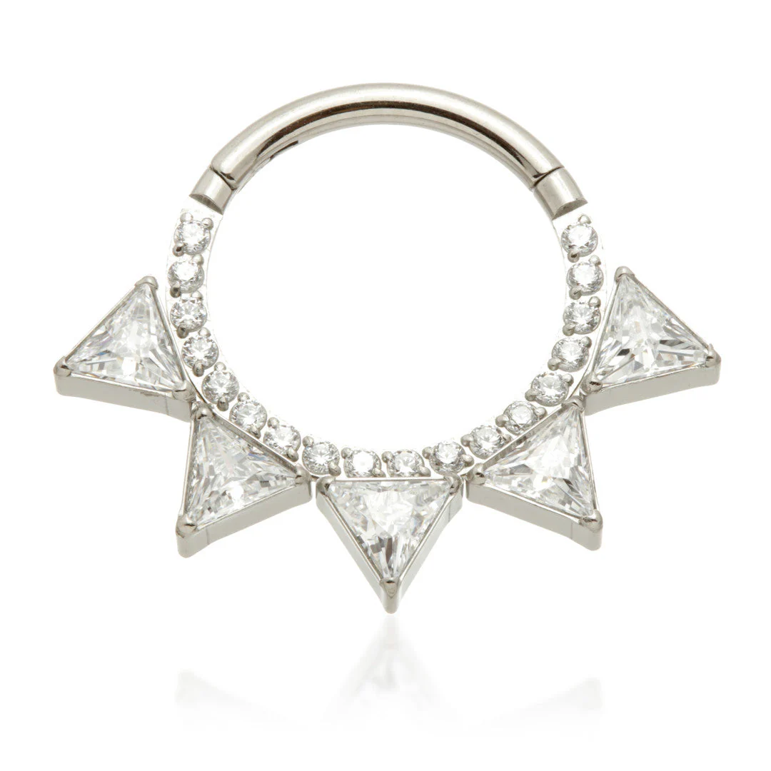 Ti Couture Front Facing Pavé Jewelled Trillian Cut Hinged Ring