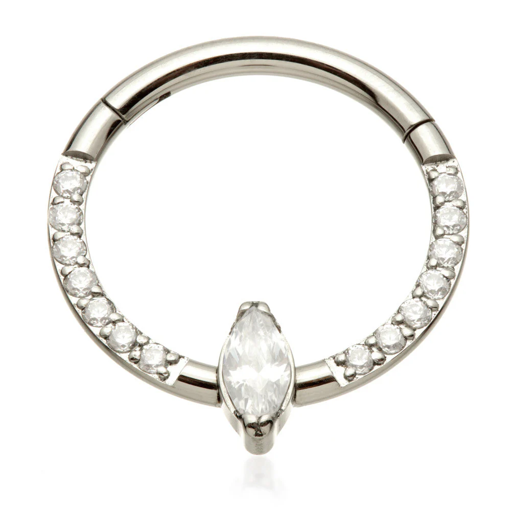 Ti Couture Front Facing Pavé with Gem Marquise Hinged Ring