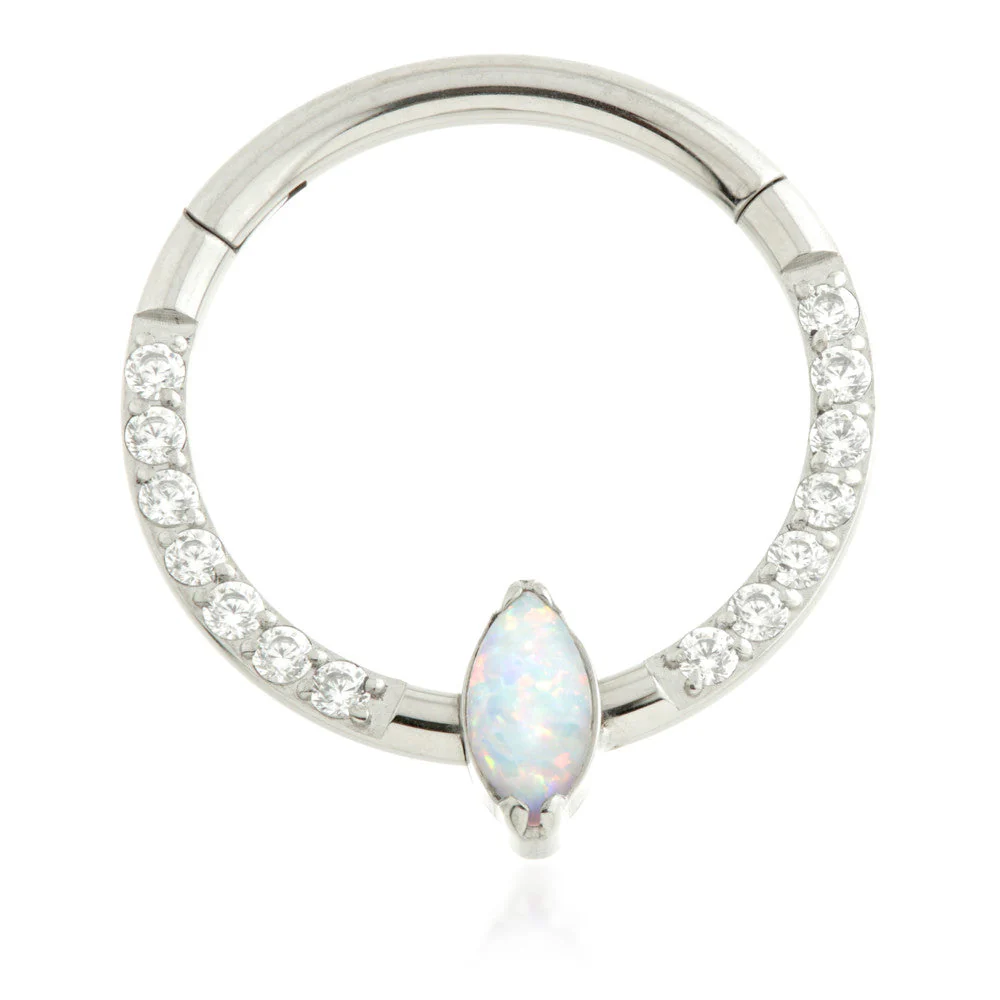 Ti Couture Front Facing Pavé with Opal Marquise Hinged Ring