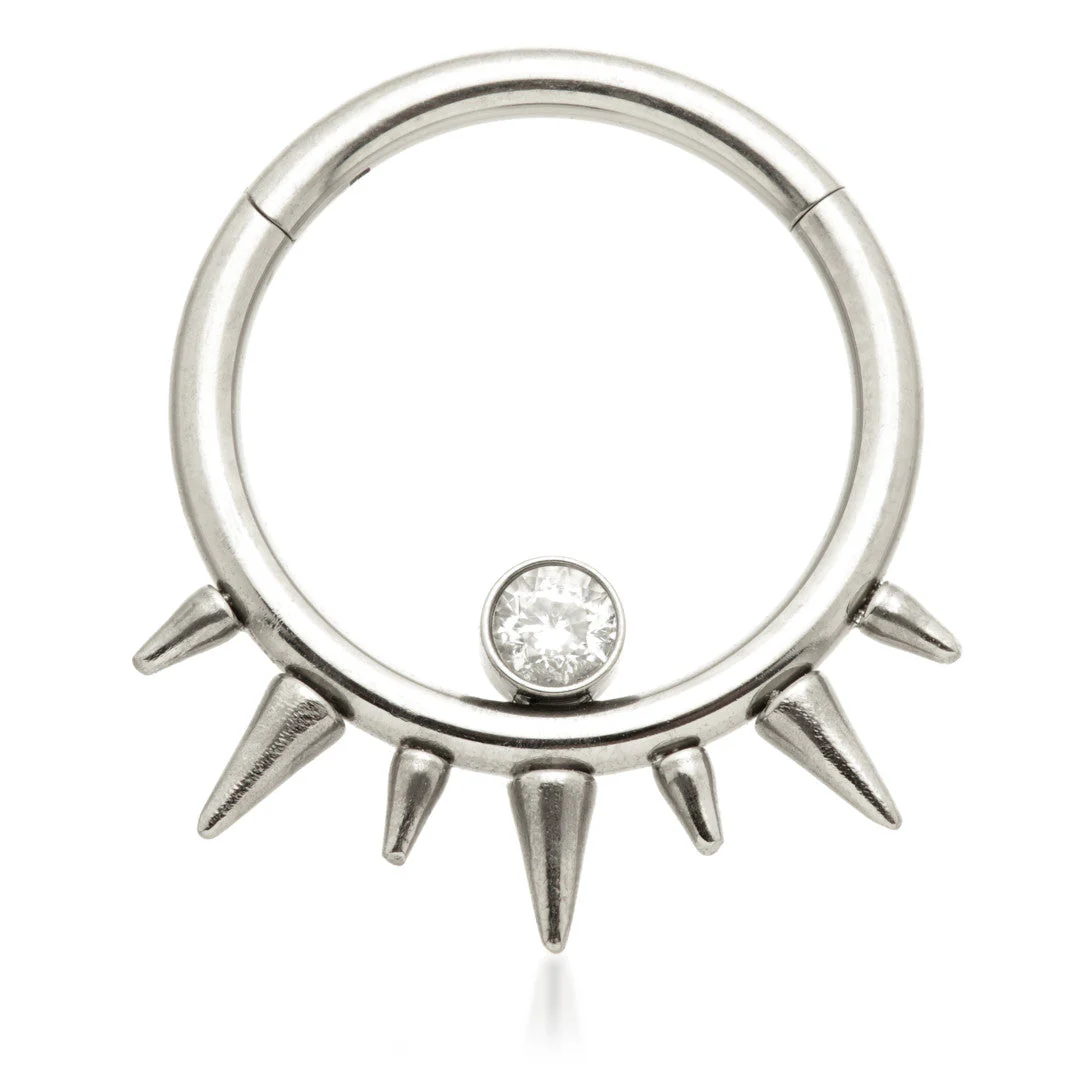 Ti Couture Front Facing Spiked with Bezel Hinged Ring