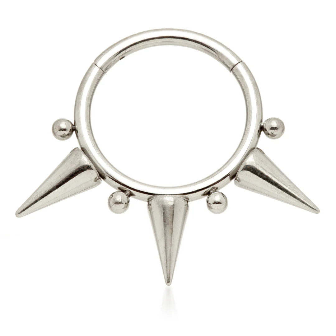 Ti Couture Front Triple Spike with Beads Hinged Ring
