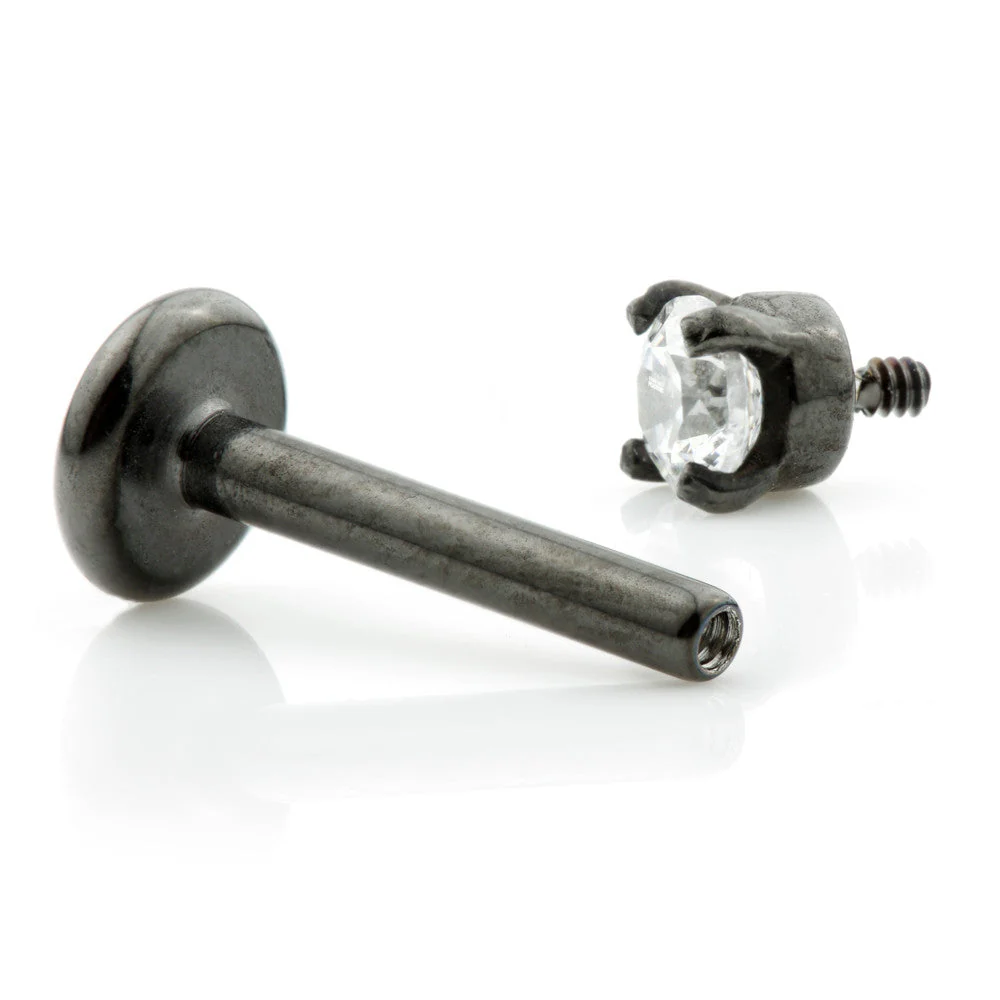 Ti Couture Internal Gun Metal Labrets with Prong Set Gem 1.2mm