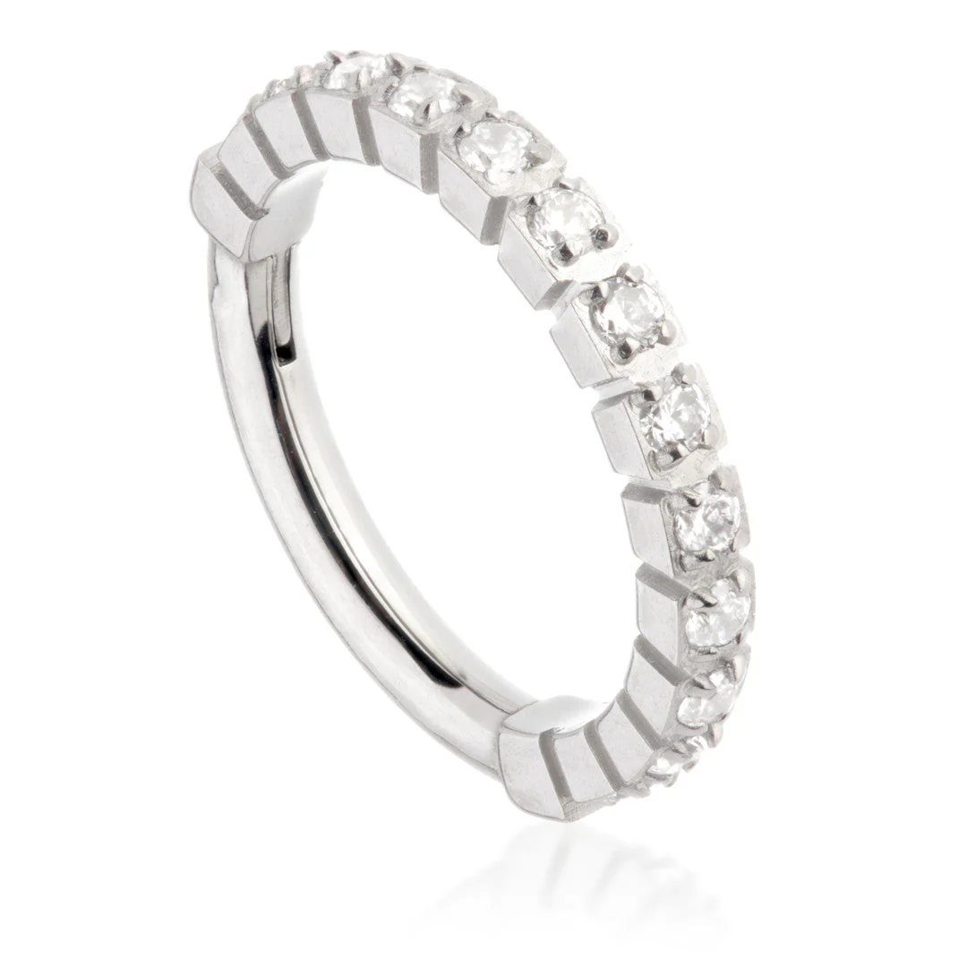 Ti Couture Jewelled Pave Front Facing Square Print Hinged Ring