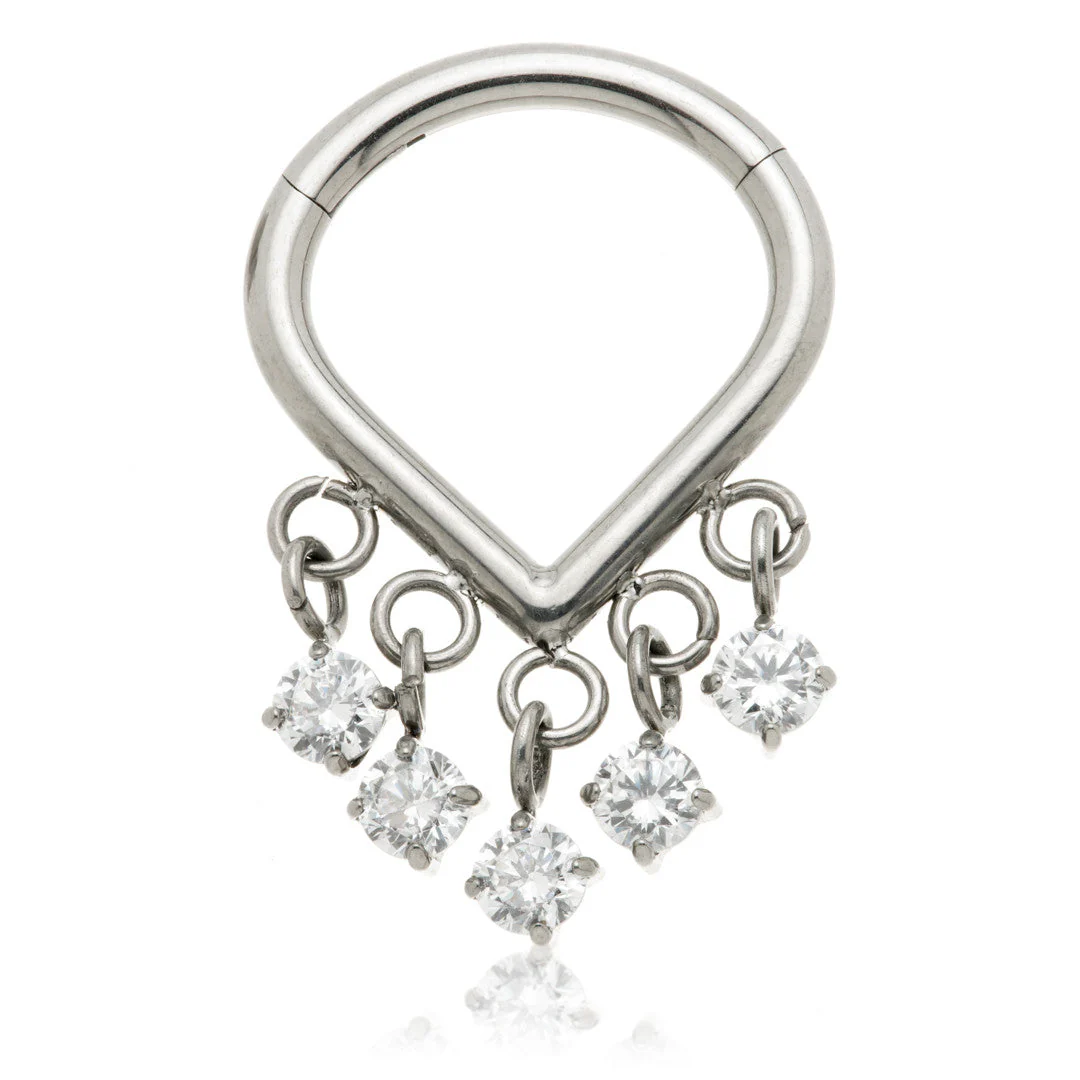 Ti Couture Titanium Wishbone Hanging Gem Hinged Ring