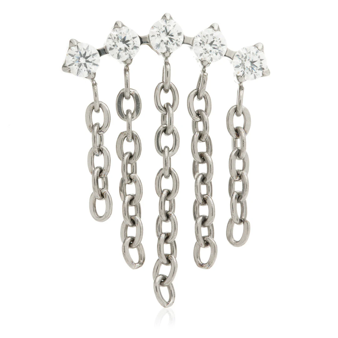 Ti Internal 5 Prong Set Gem Crescent with Graduated Hanging Chains