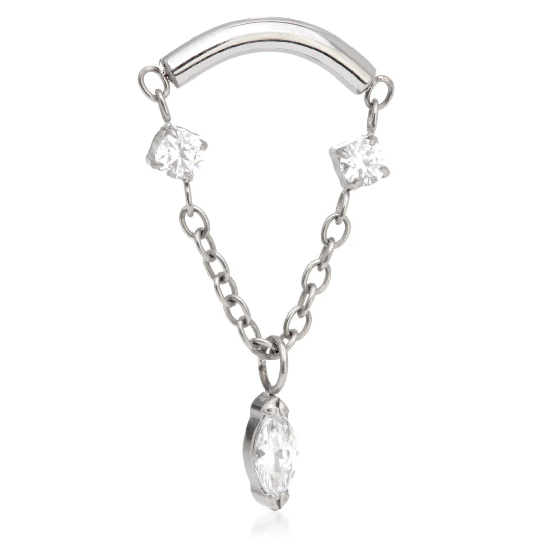 Ti Internal Curved Bar with Hanging Gem Chain Attachment