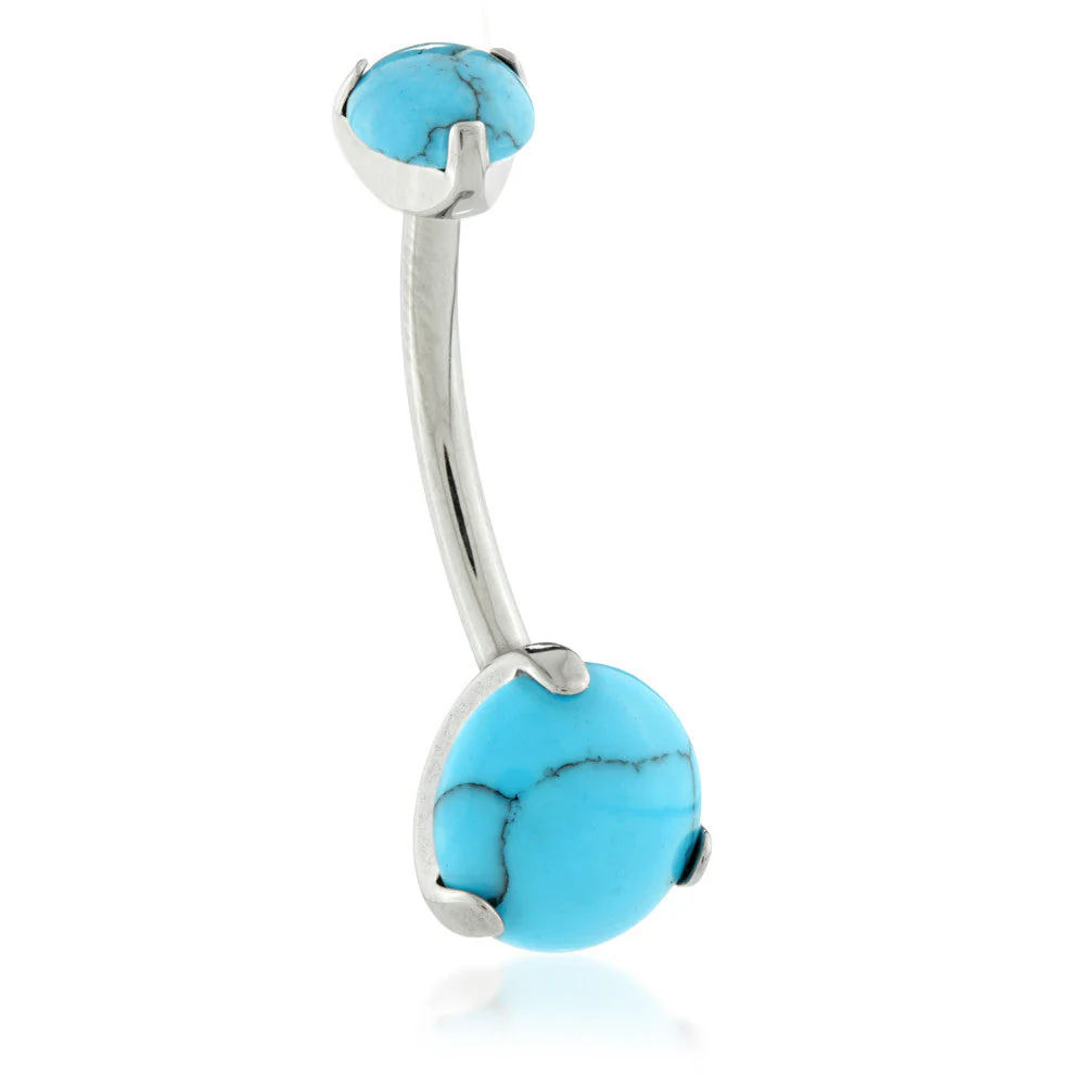 Ti Internal Double Prong Set Navel with Turquoise Stone