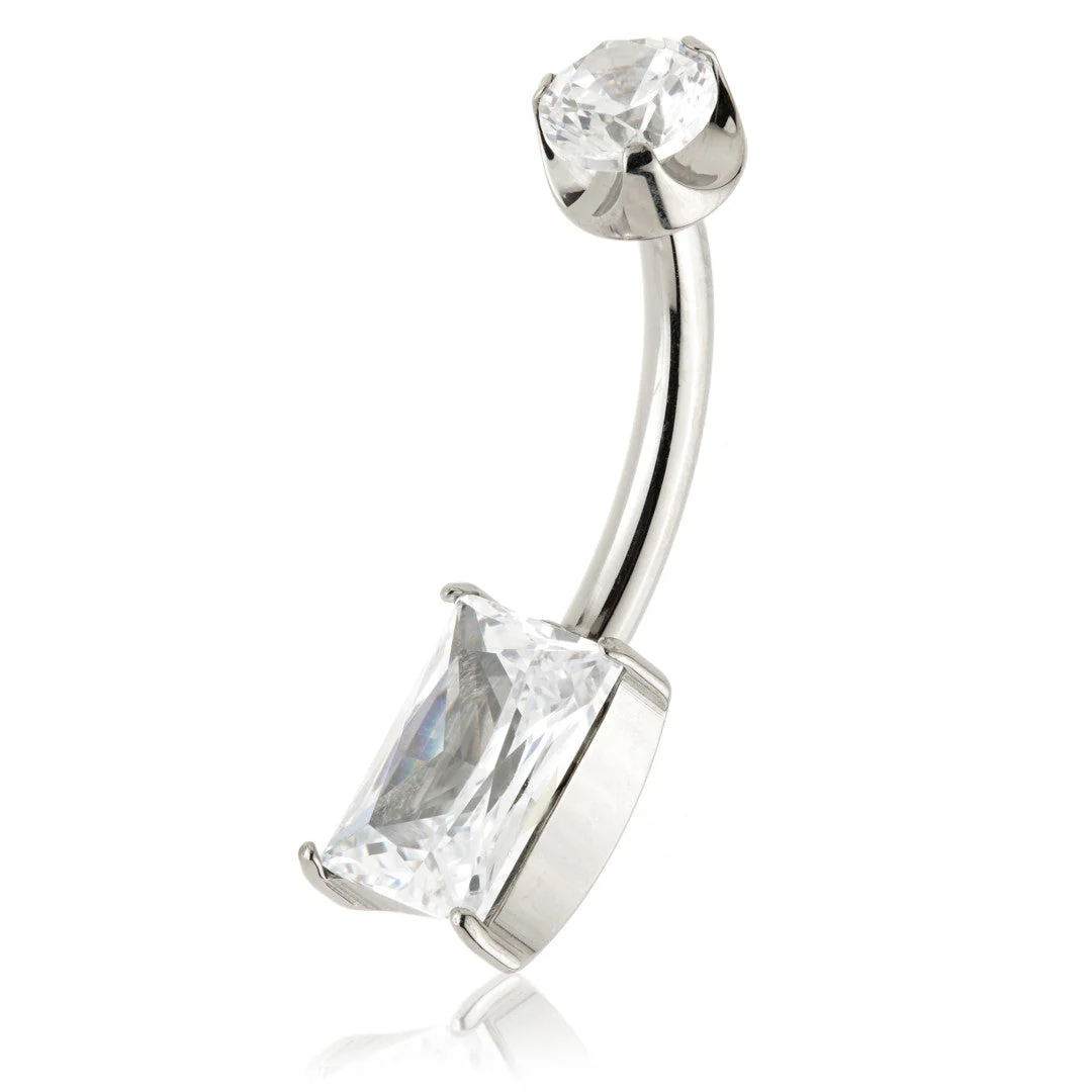 Ti Internal Jewelled Rectangle Belly Bar