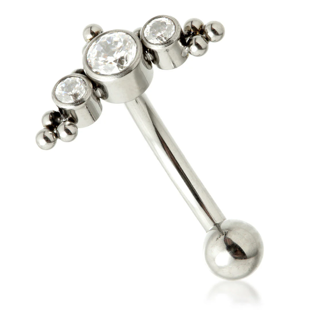Ti Internal Jewelled Triple Bezel with Tri Beads Rook/Eyebrow Bar