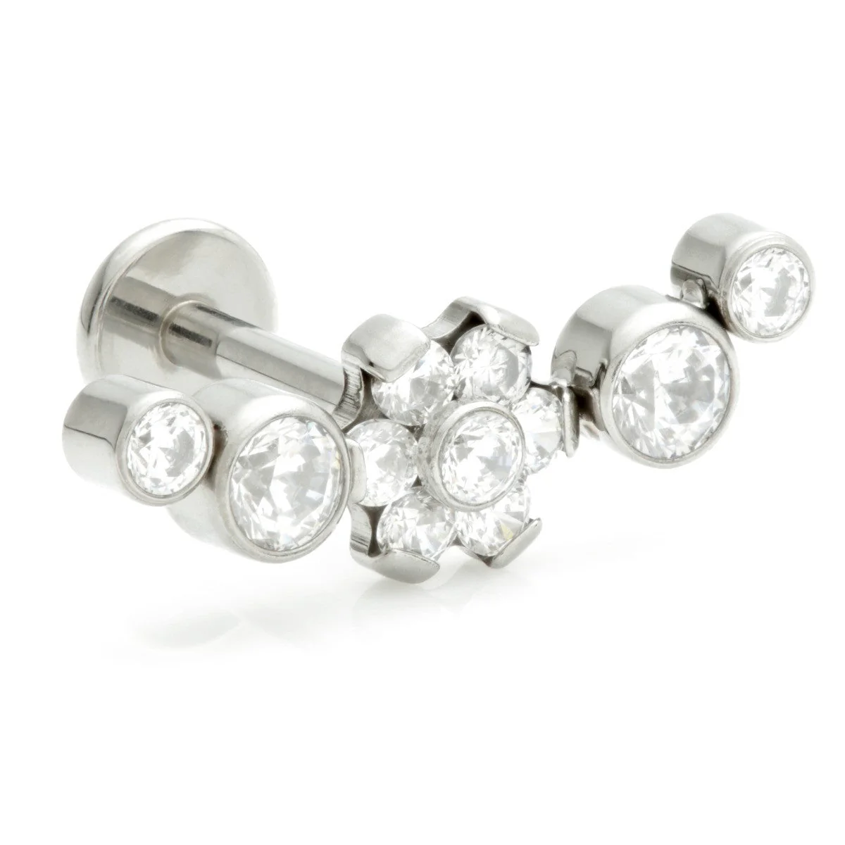 Ti Internal Labret with Bezel Cluster with Flower Center Attachment