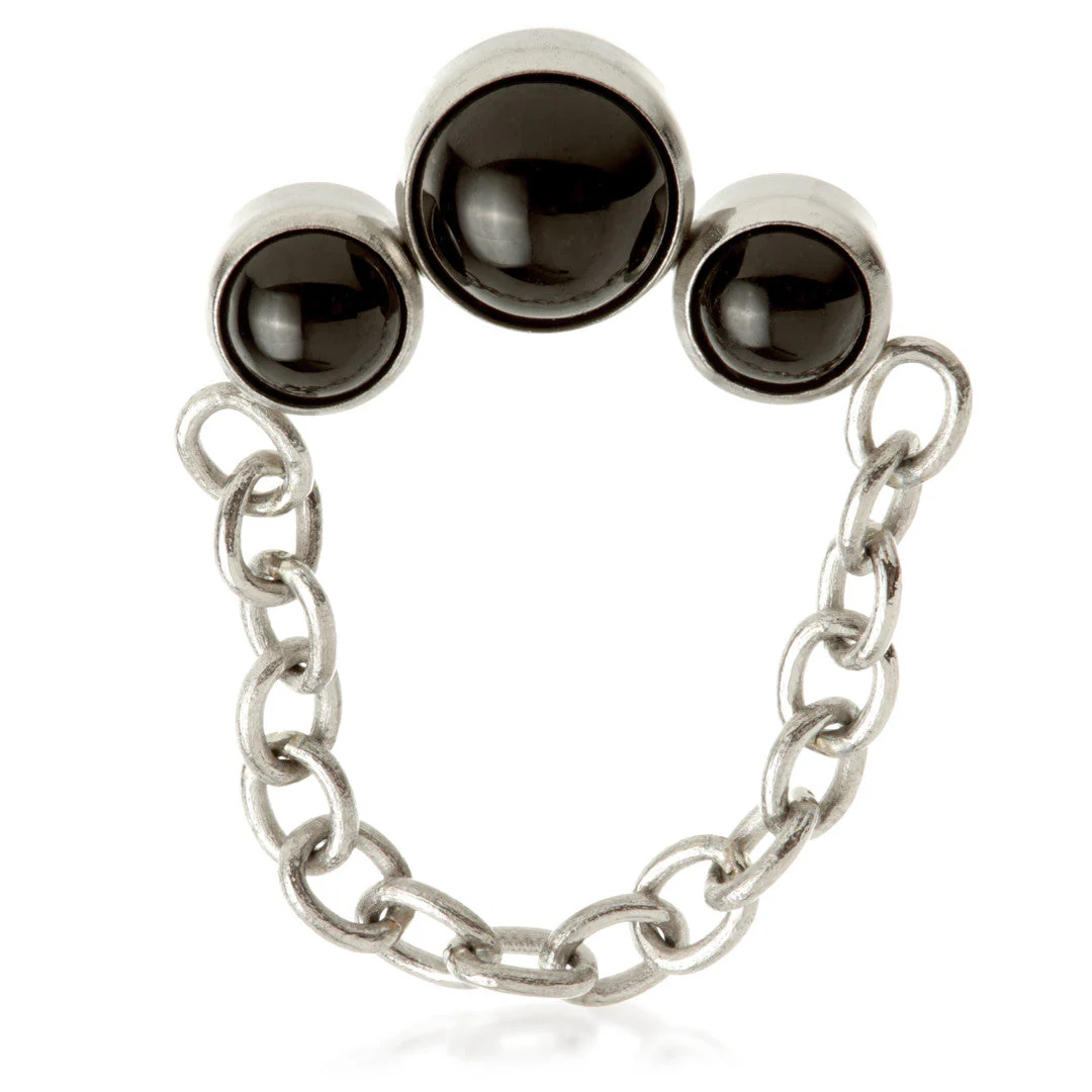 Ti Internal Triple Black Agate Stone Bezel with Hanging Chain Attachment