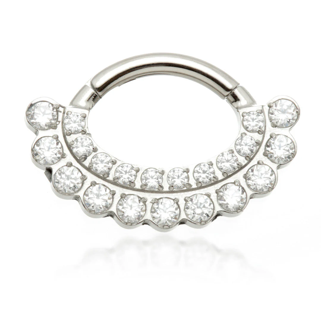 Ti Oval Shaped Front Facing Jewelled Pave with Bezel Set Hinged Ring-1.2-8