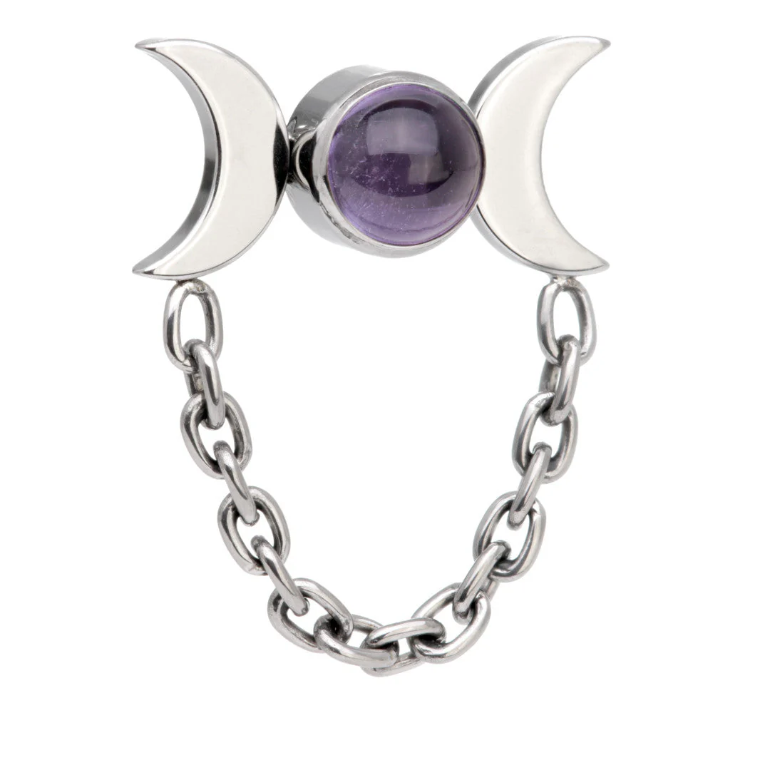 Ti Threadless Amethyst Bezel with Double Moon Crescent Attachment