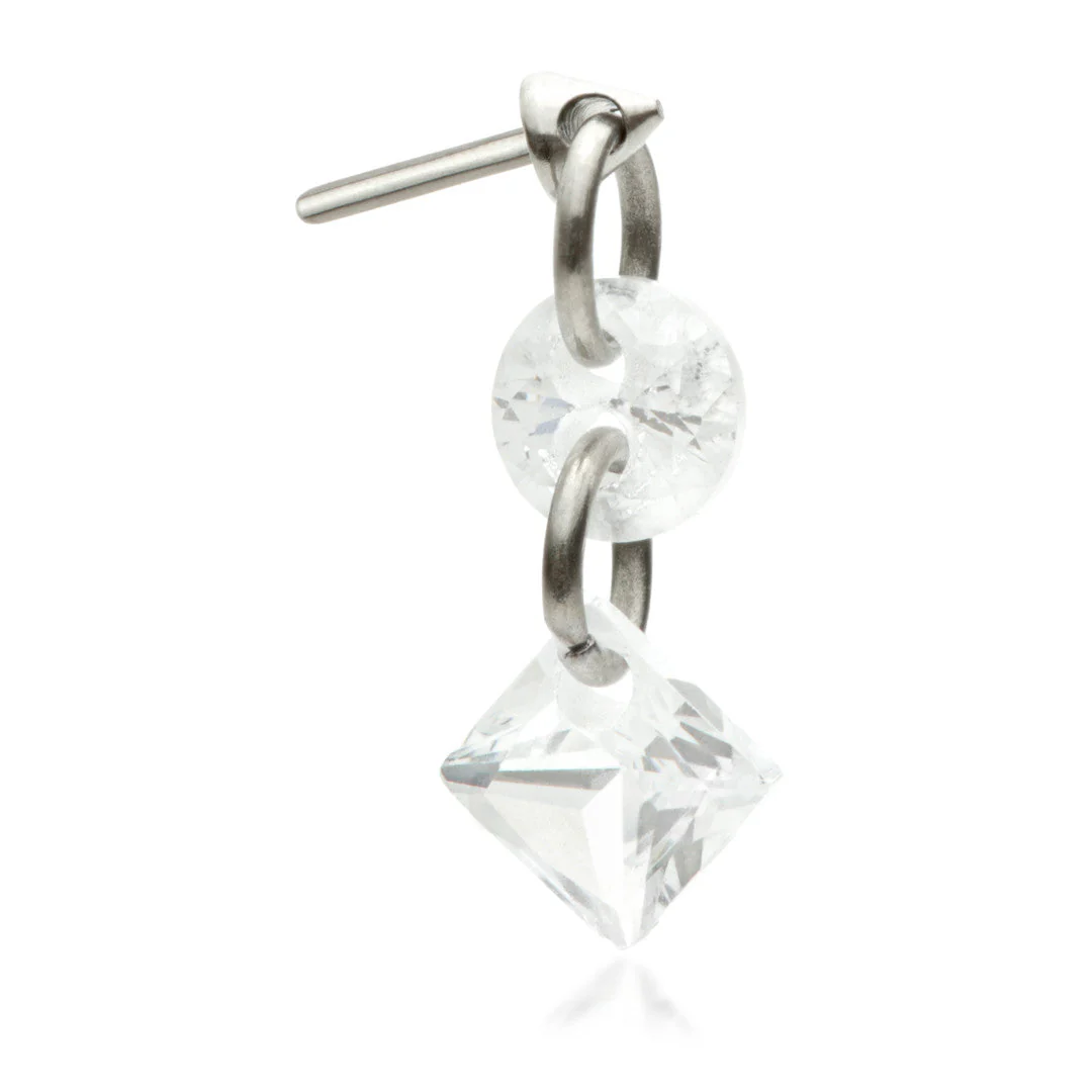 Ti Threadless Attachment with Double Round and Princess Cut Gem Charm
