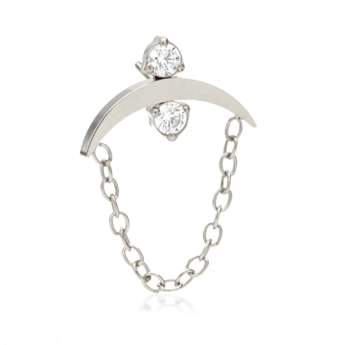 Ti Threadless Double Prong Gem Crescent Attachment with Hanging Chain