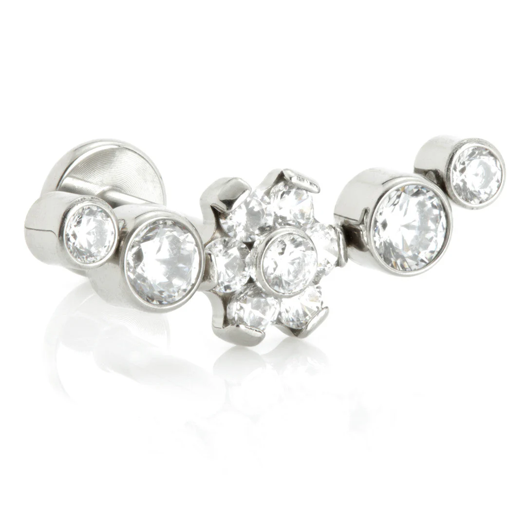 Ti Threadless Labret with Bezel Cluster with Flower Center Attachment