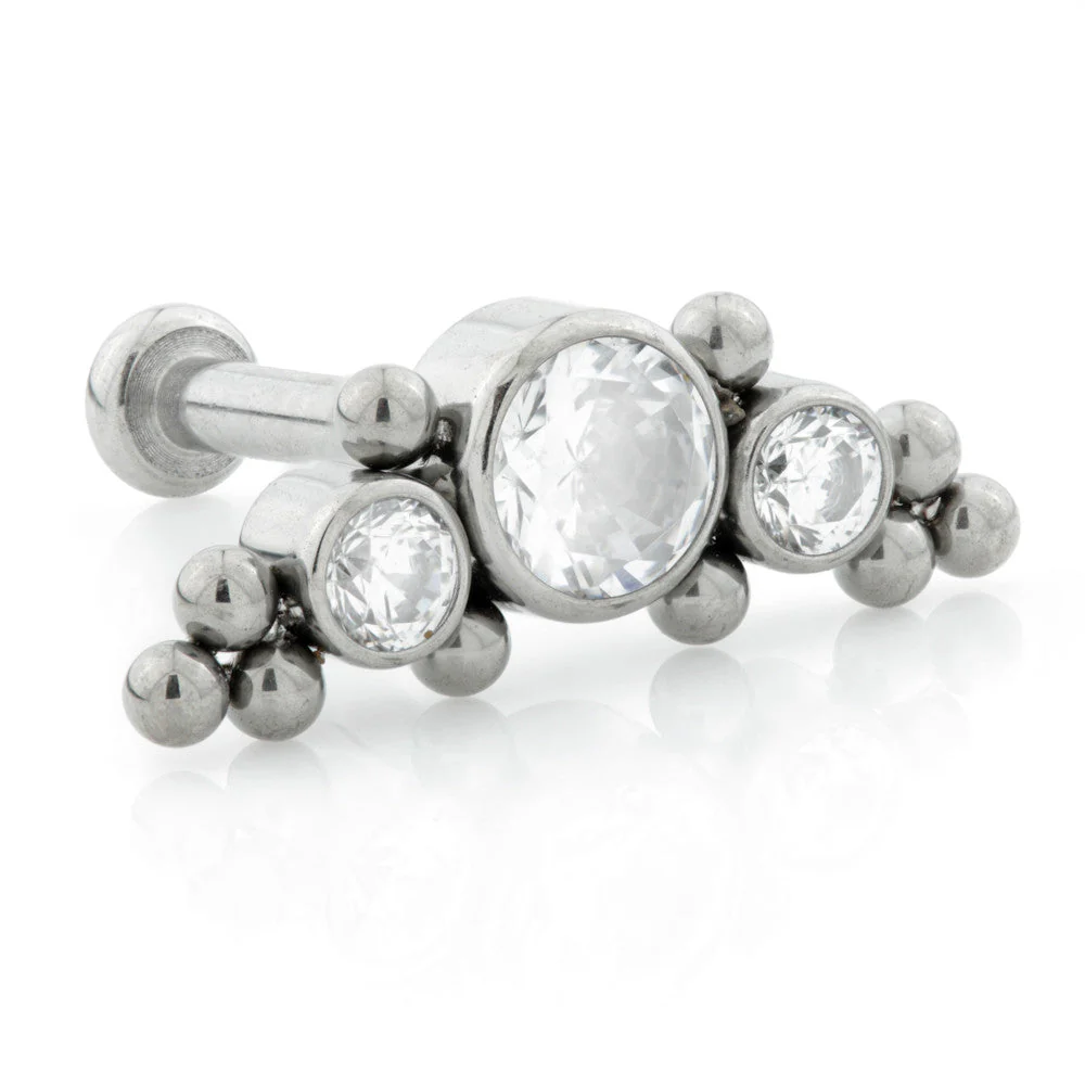 Ti Threadless Labret with Gem and Bead Crescent Attachment