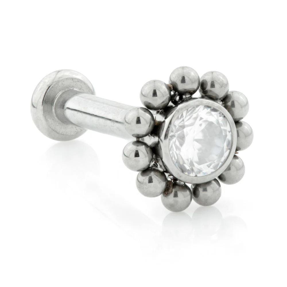 Ti Threadless Labret with Gem and Bead Surround Attachment
