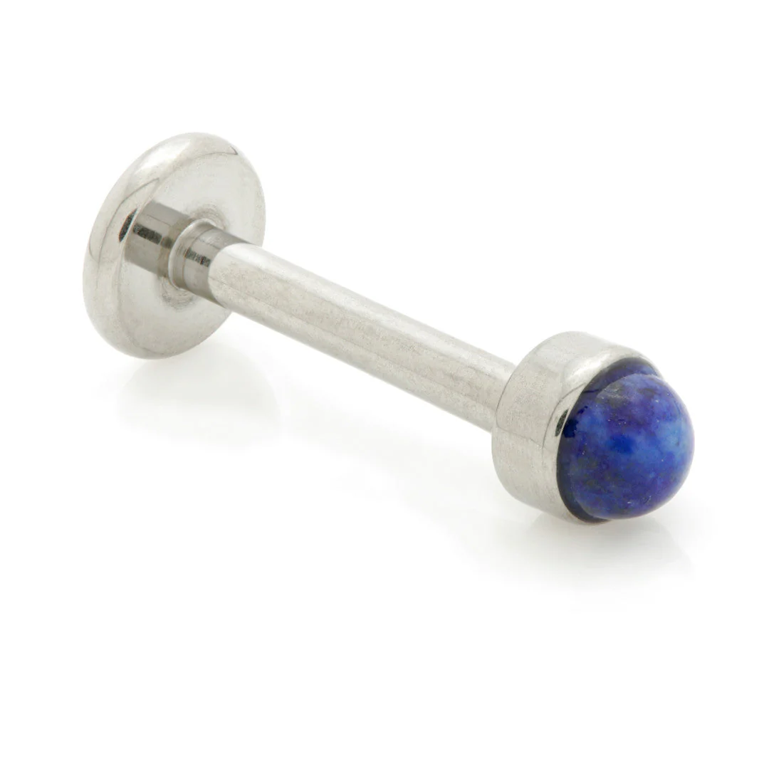 Ti Threadless Labret with Lapis Stone Bezel Attachment