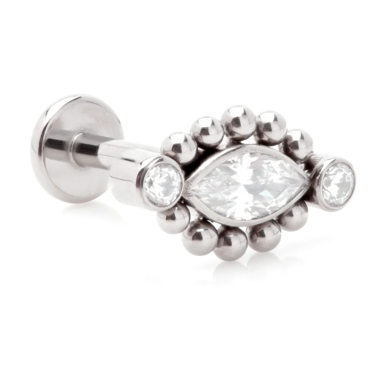 Ti Threadless Labret with Millegrained Marquise with Side Gems Attachment