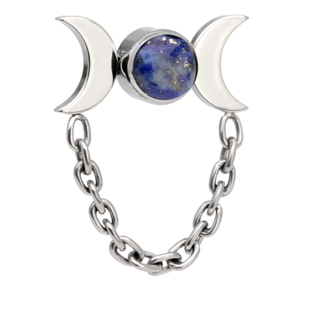Ti Threadless Lapis Bezel with Double Moon Crescent Attachment