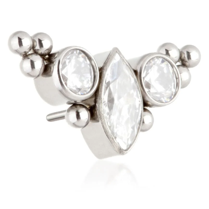 Ti Threadless Marquise Crescent with Tri Beads Attachment Pin - Image 2