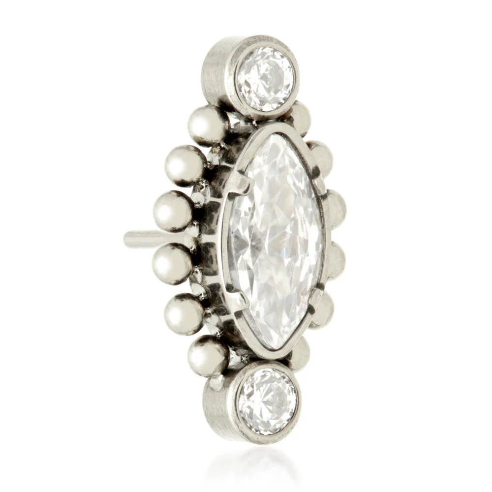 Ti Threadless Millegrained Marquise with Side Gem Attachment