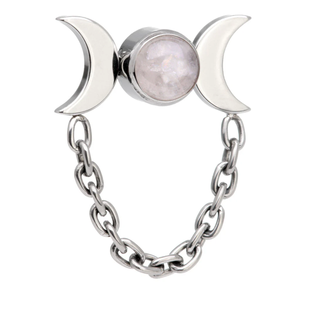 Ti Threadless Rose Quartz Bezel with Double Moon Crescent Attachment