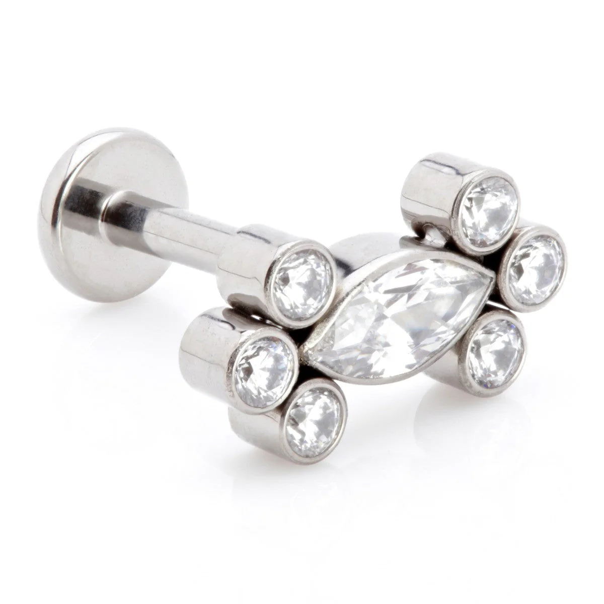 Ti Threadless Single Marquise with Double Tri Beads Labret