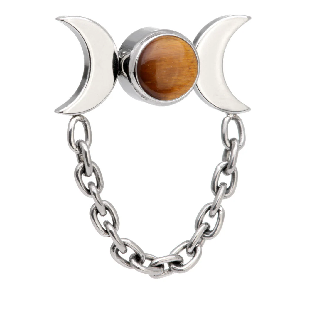 Ti Threadless Tiger Eye Bezel with Double Moon Crescent Attachment