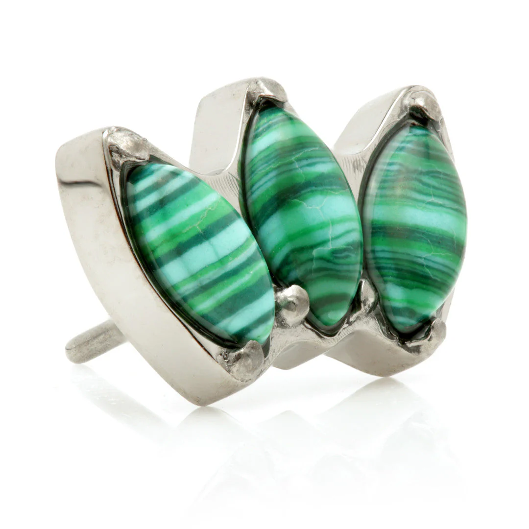 Ti Threadless Triple Marquise Attachment with Malachite Stone